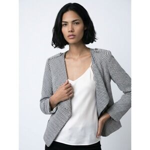 Ark & Co Geometric Print Blazer Women S Black White Excellent Draped Open Front